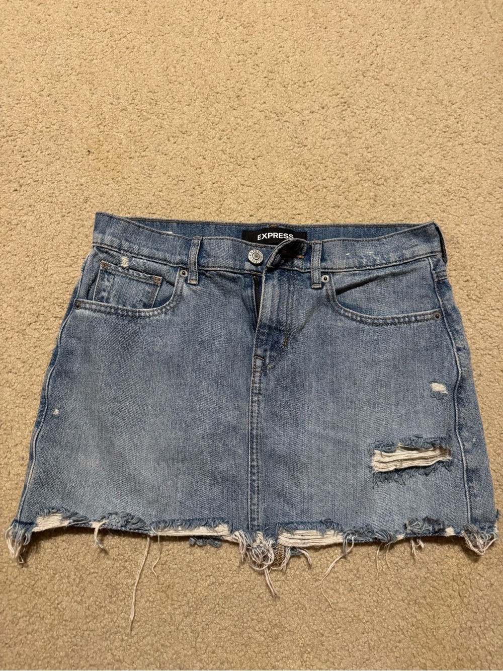 Express Distressed Light Wash Denim Mini Skirt